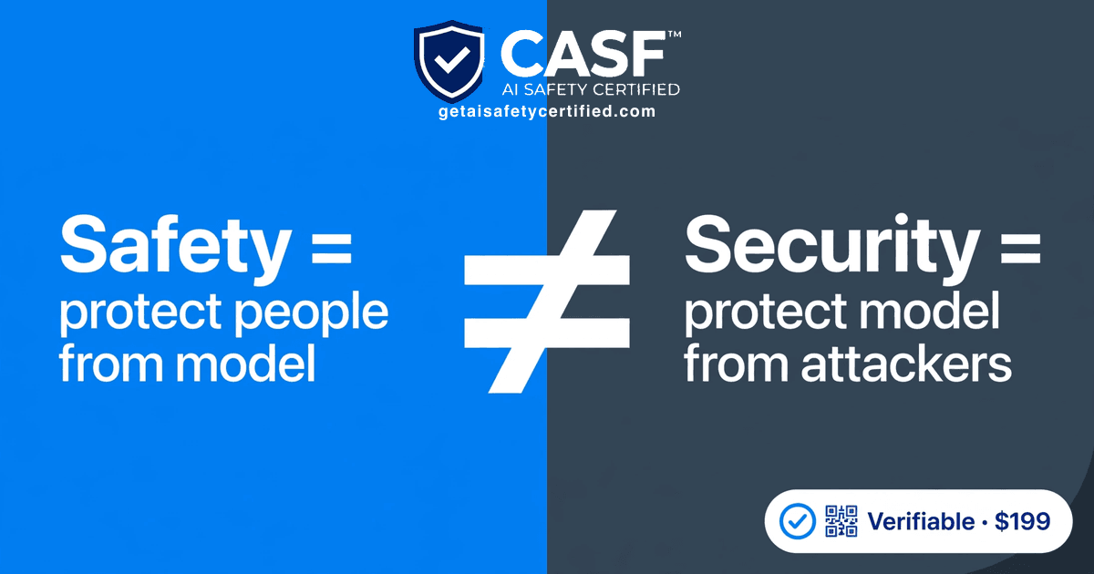 Safety = protect people from the model. Security = protect the model from attackers.