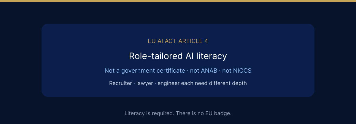 Article 4 is role-tailored literacy. It is not a universal EU certificate.